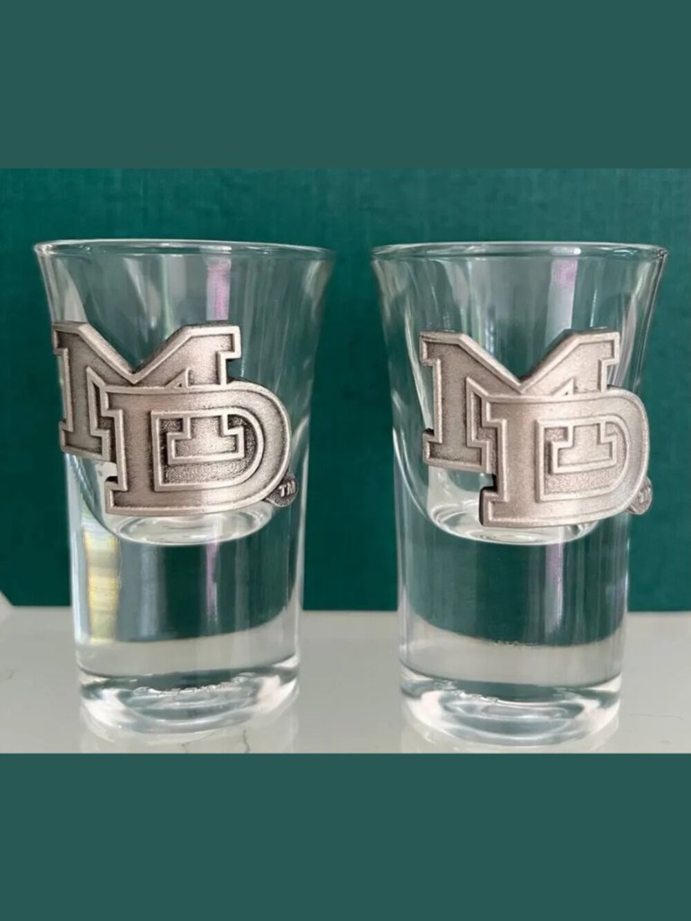 Vintage, Rare, NHL, Mighty Ducks of Anaheim, 2 Pewter Decor Shot Glasses MD Logo